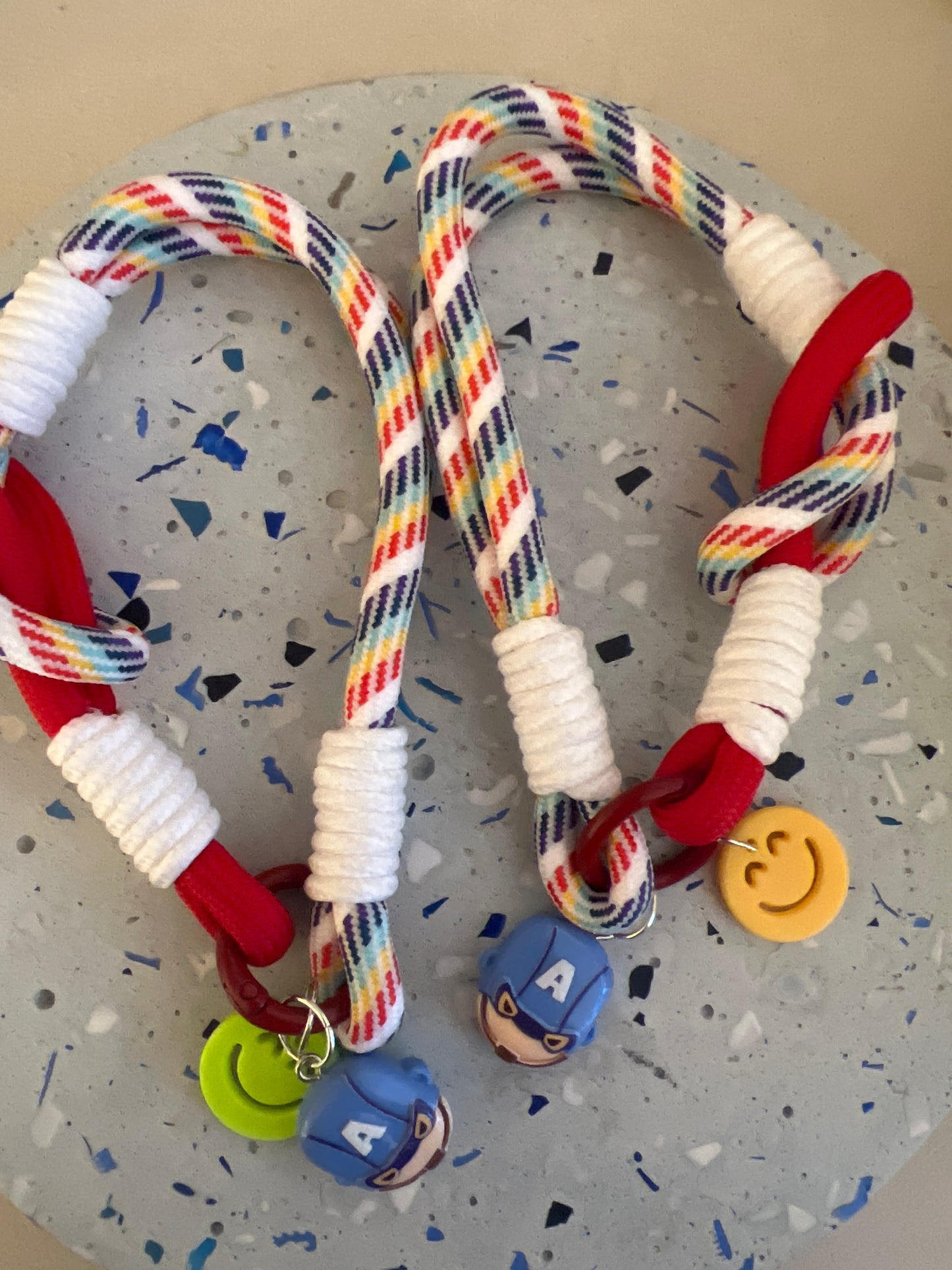 Bag charm with captain america & smiley face