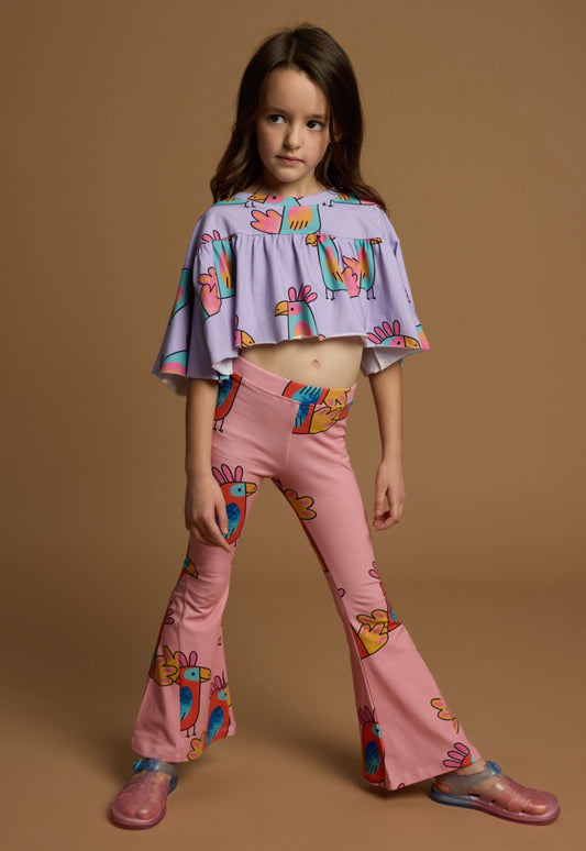 Flared pants pink parrots