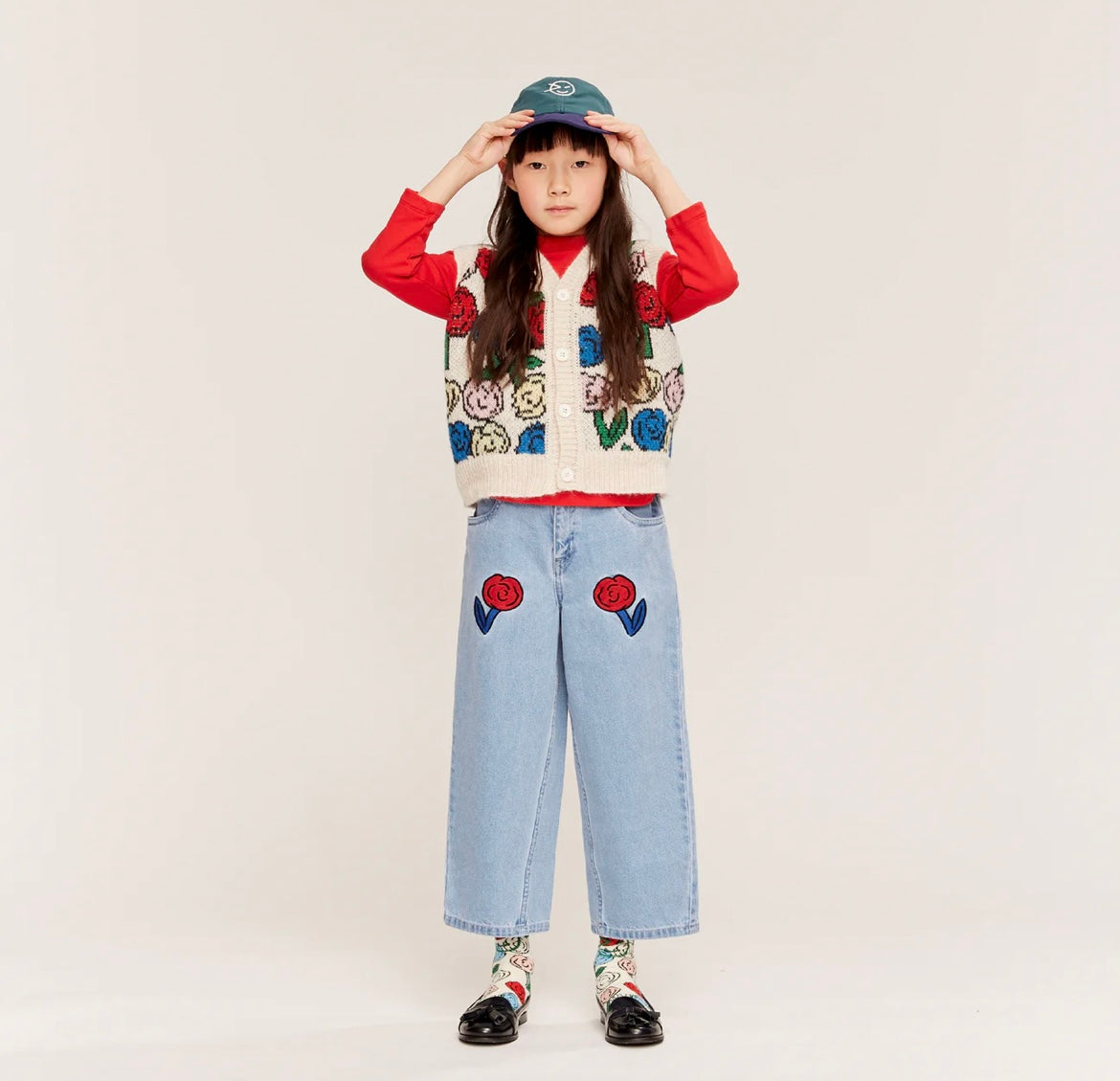 Dahlia jeans mid wash with roses details