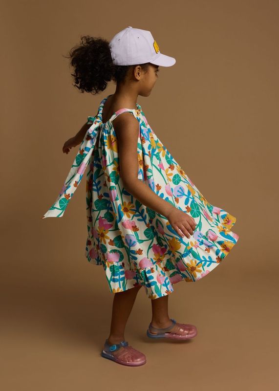 Bow dress beige flowers