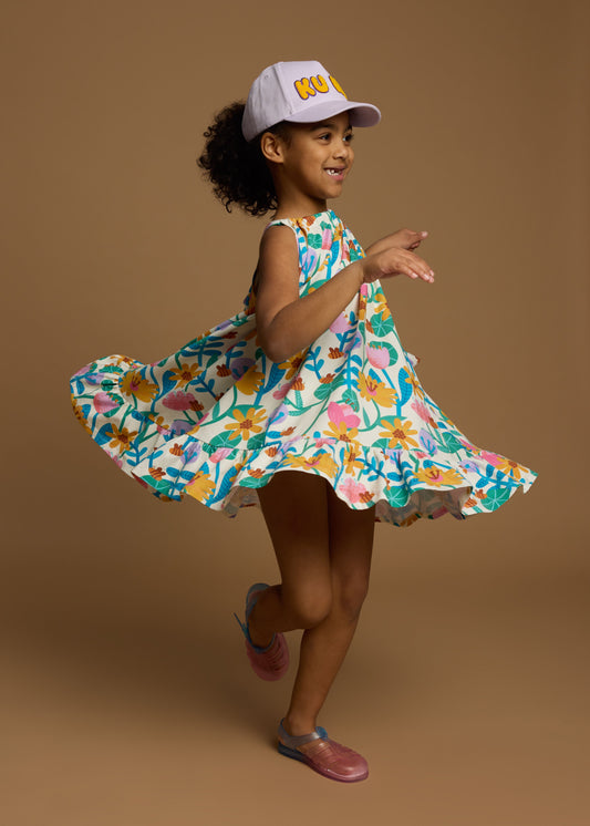 Bow dress beige flowers
