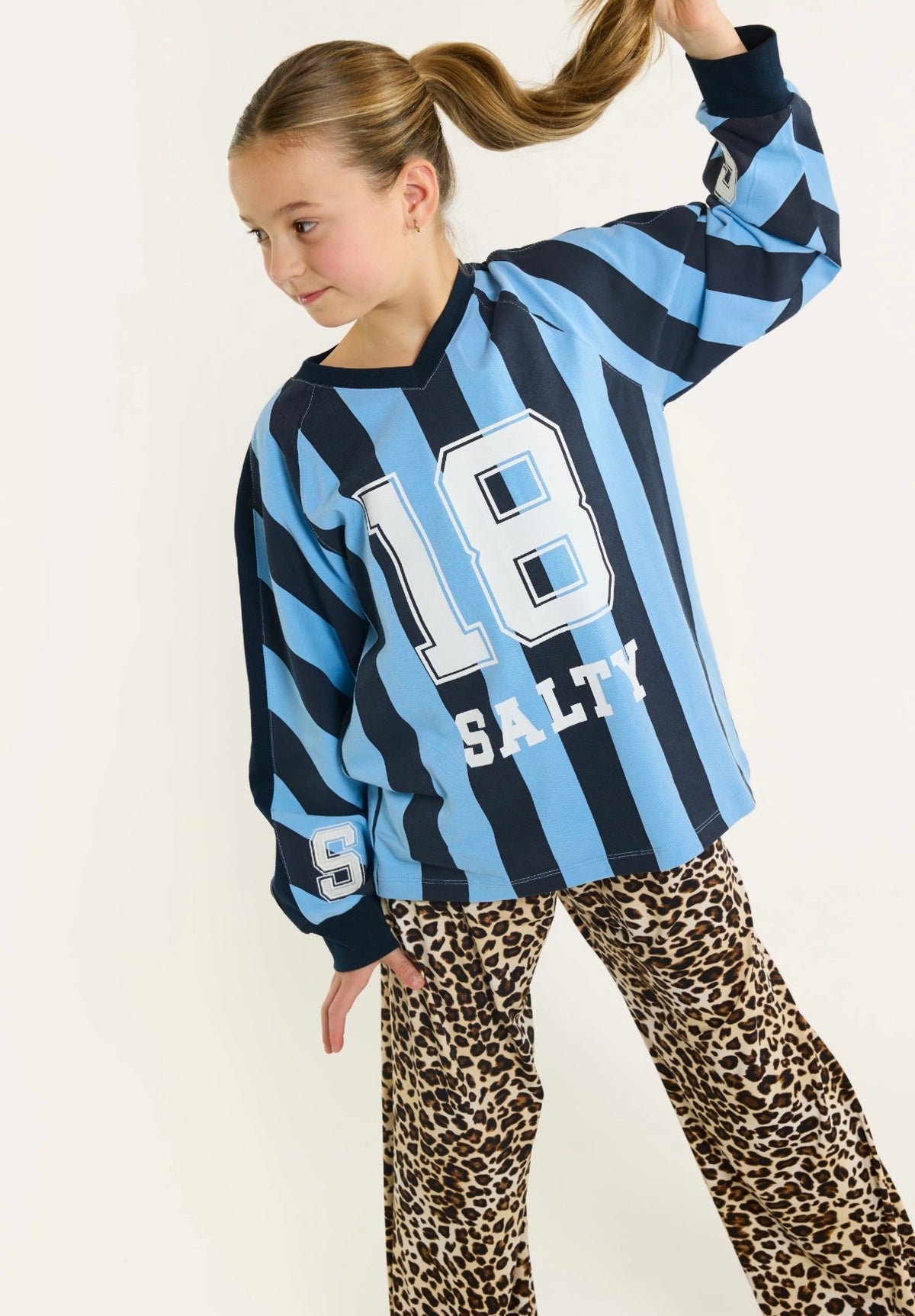 Salty sports stripes tee blue