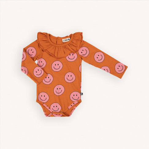 Happy face pink bodysuit with collar