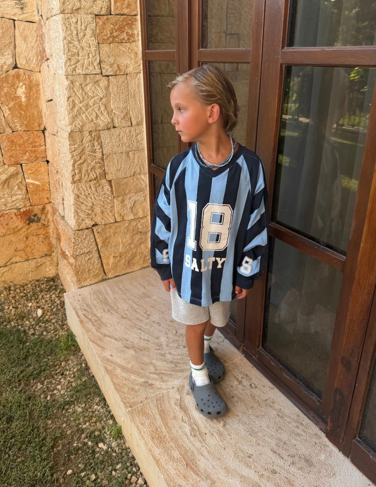 Salty sports stripes tee blue