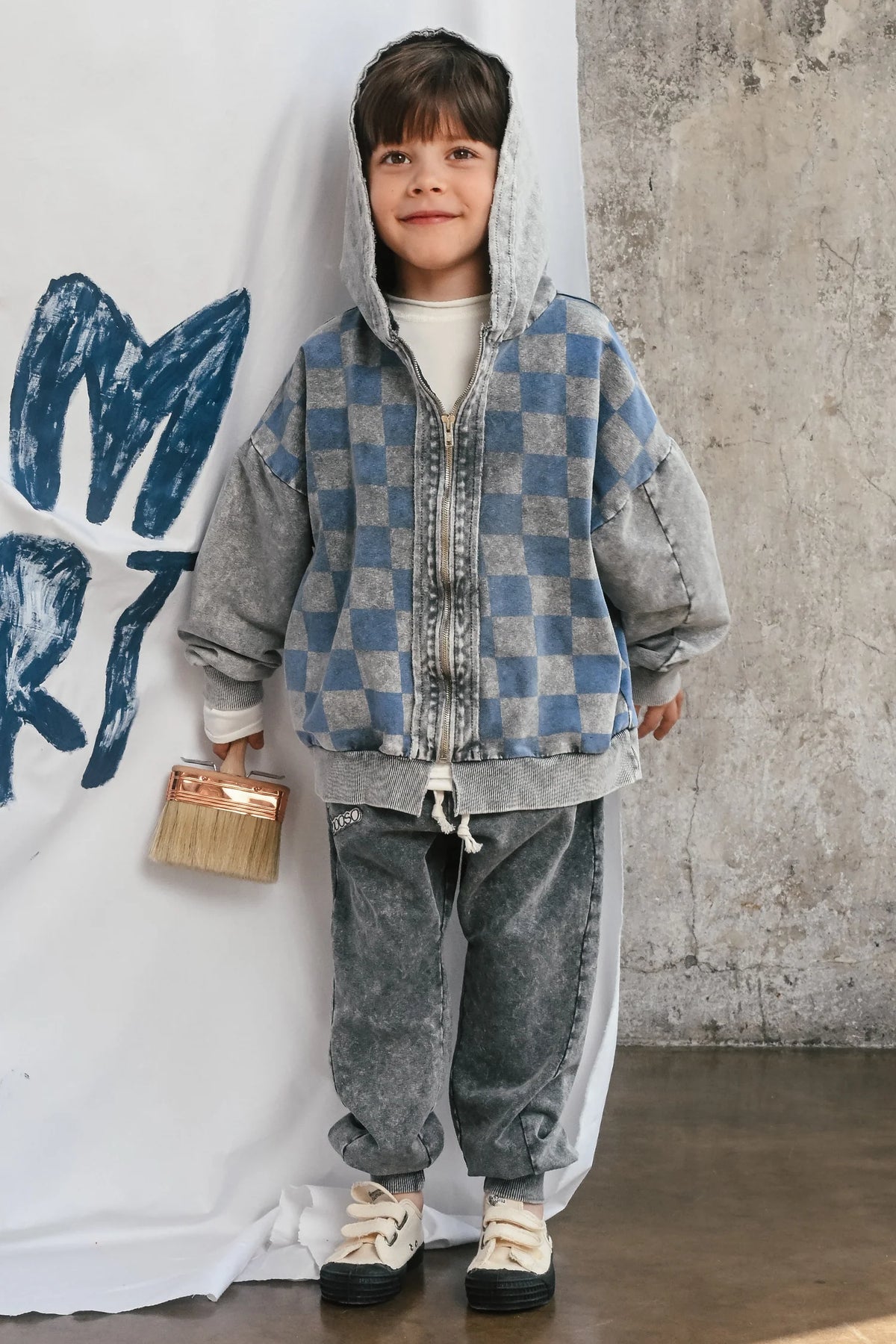 Zip checked hoodie