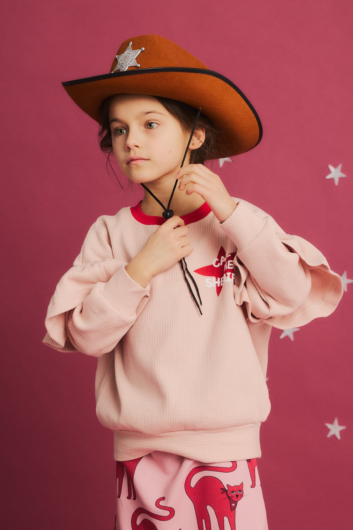 Cat pink waffle frill sweatshirt