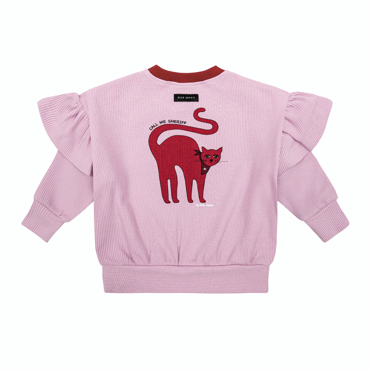 Cat pink waffle frill sweatshirt