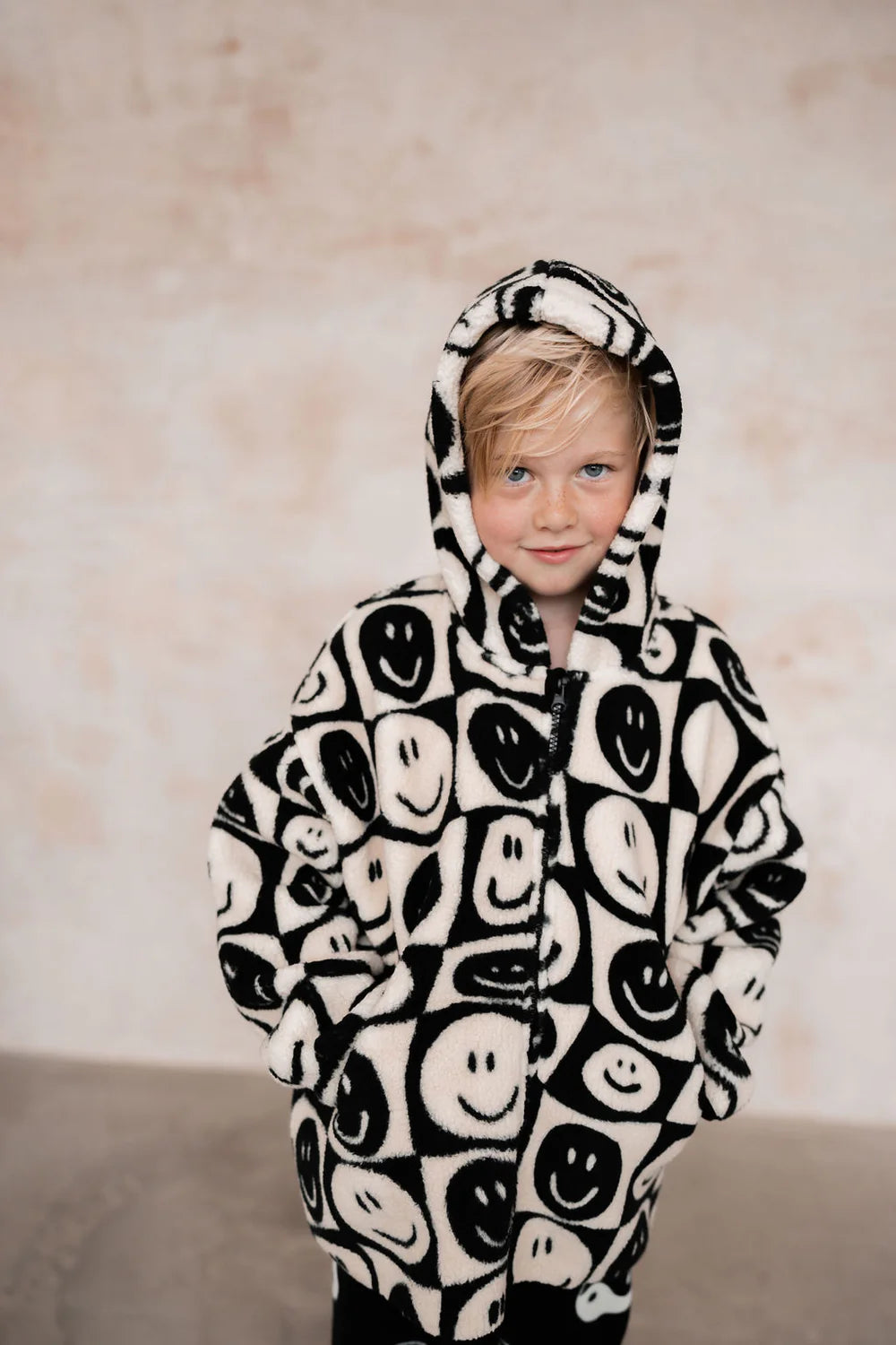 Face checkerboard SHERPA KIDS FUNNEL COAT