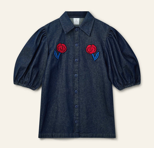Anka navy blue shirt dress with roses details