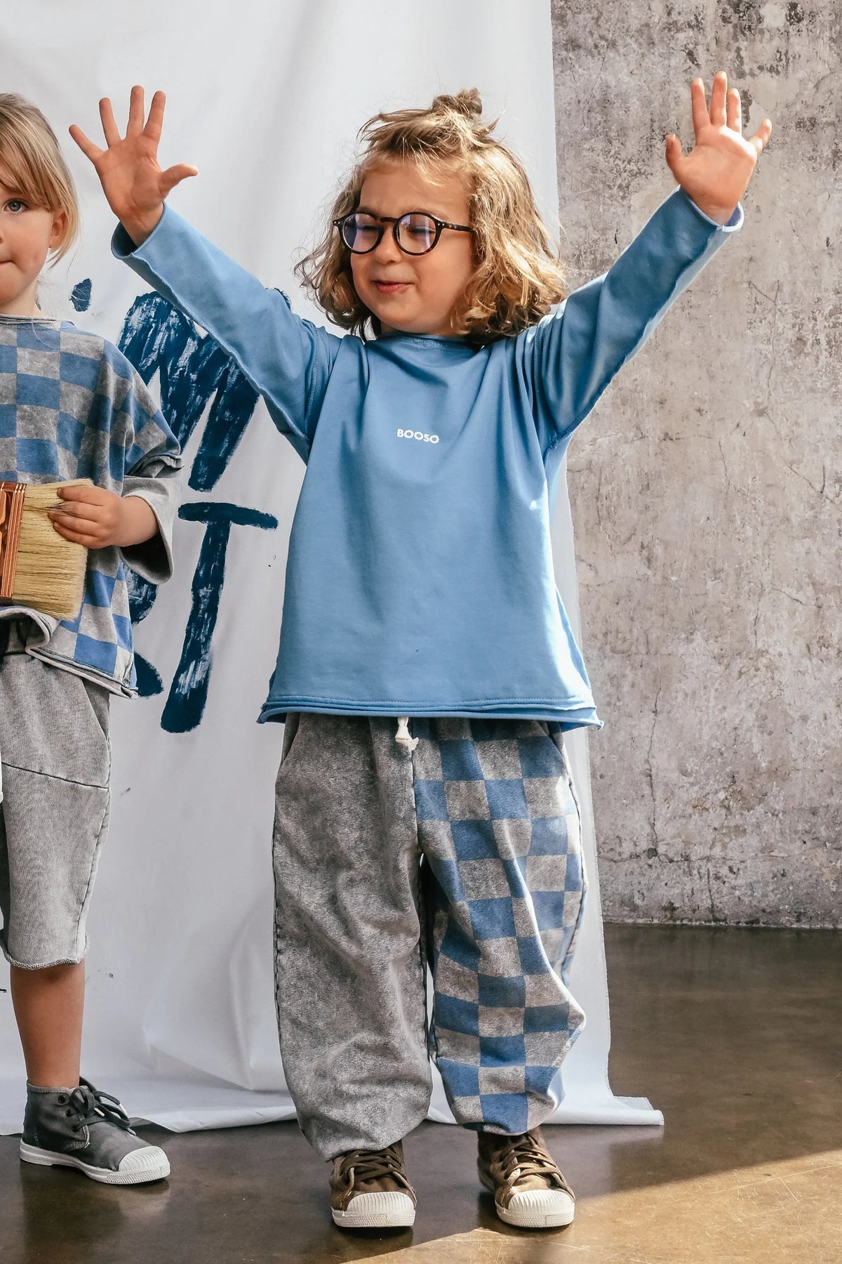 Wide Checked pants grey/blue