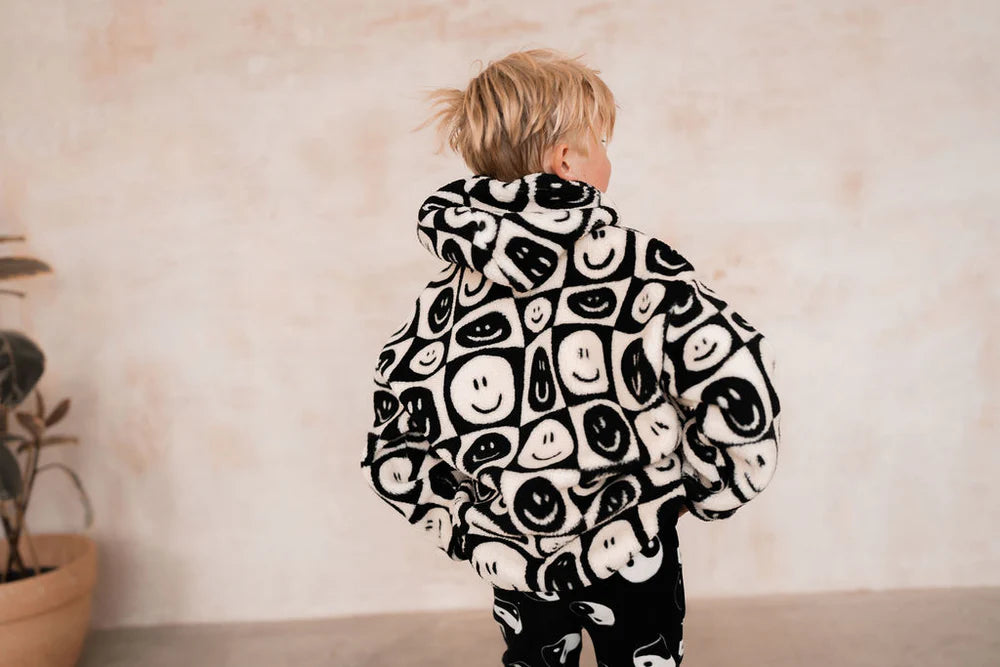 Face checkerboard SHERPA KIDS FUNNEL COAT