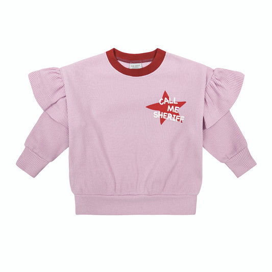 Cat pink waffle frill sweatshirt