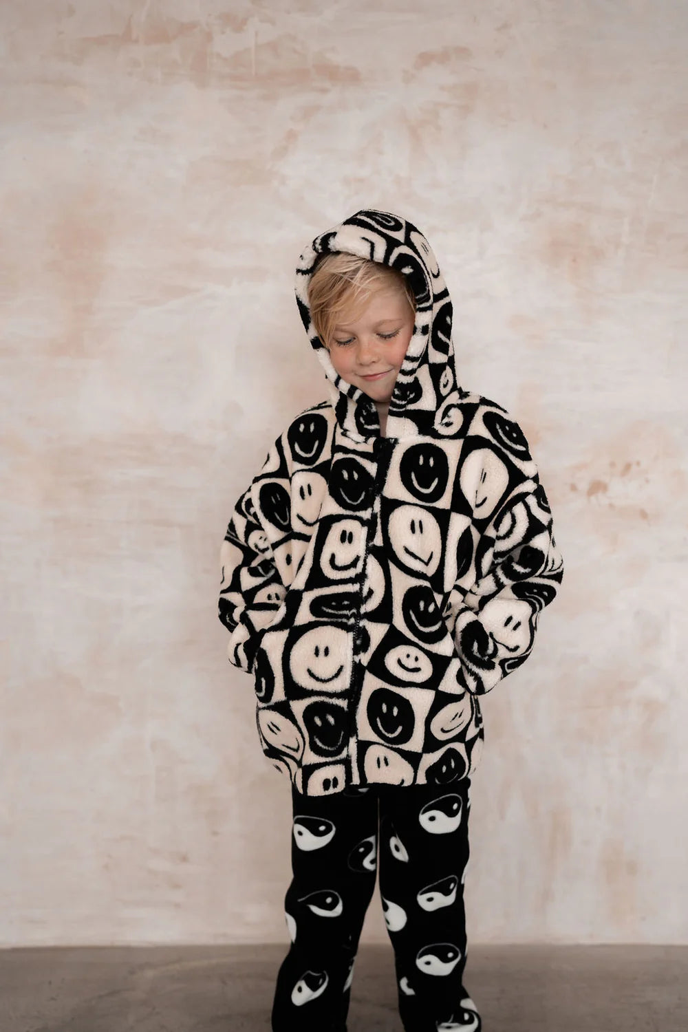 Face checkerboard SHERPA KIDS FUNNEL COAT