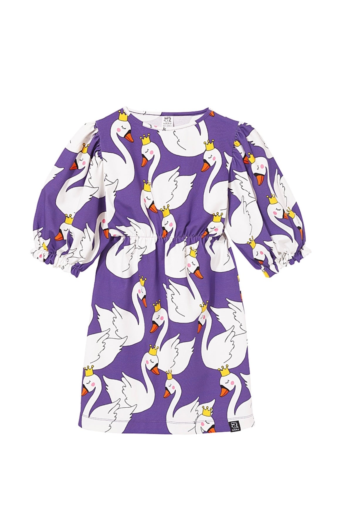 Puffed sleeves dress violet swans