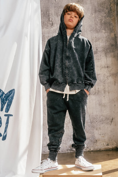 Star zipped hoodie in washed black