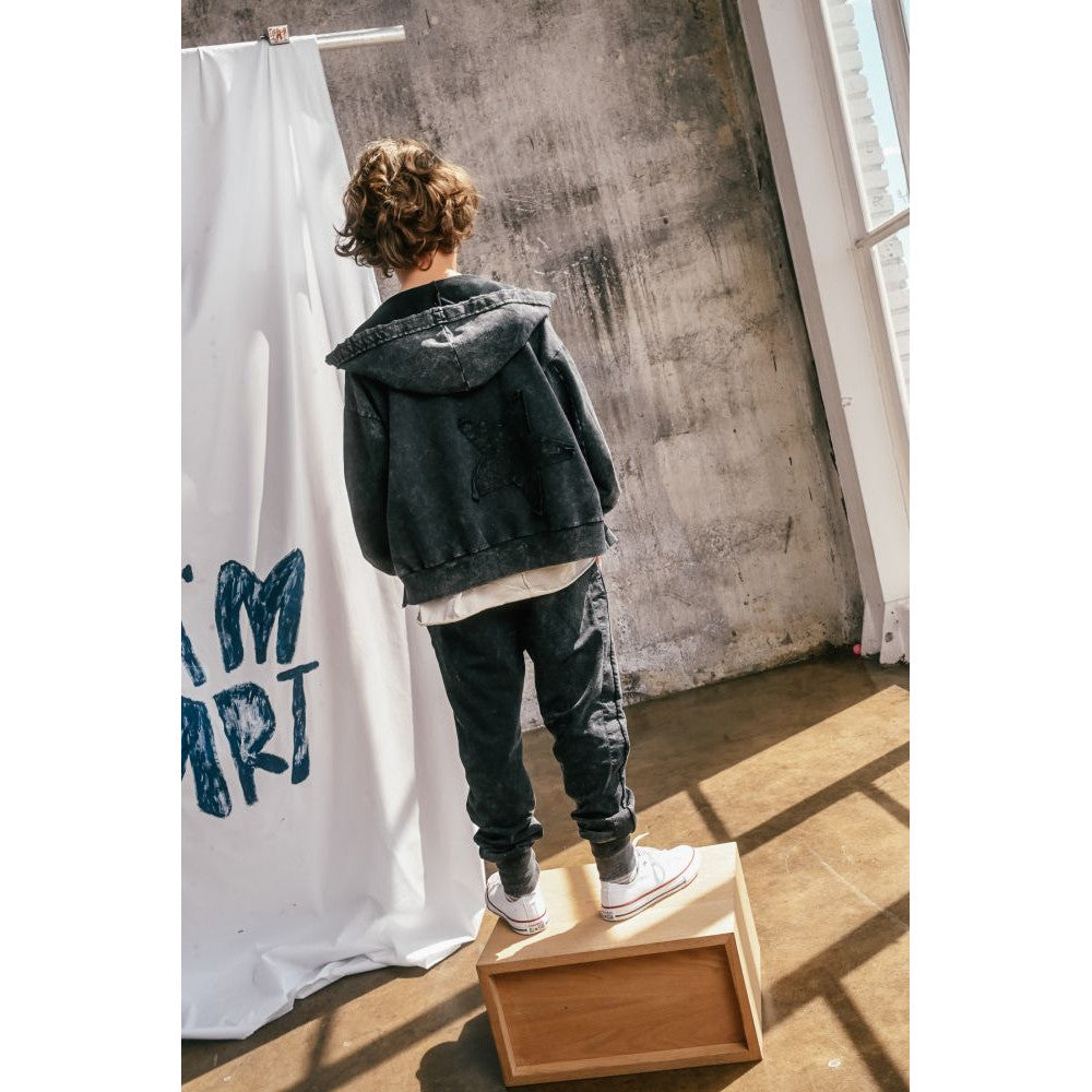 Star zipped hoodie in washed black