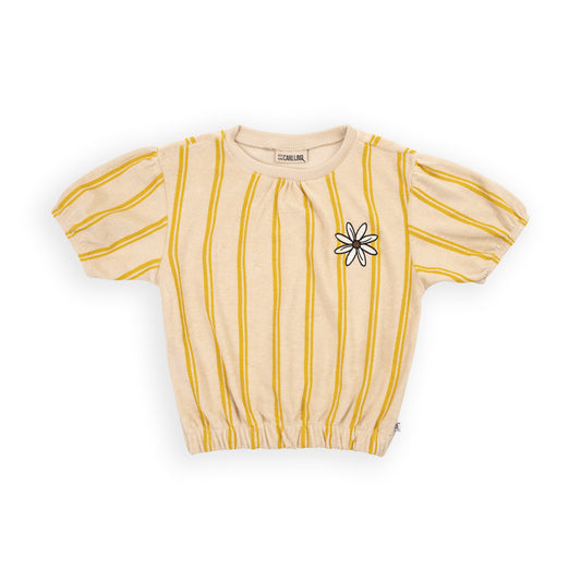 Yellow stripes puffed sleeve top